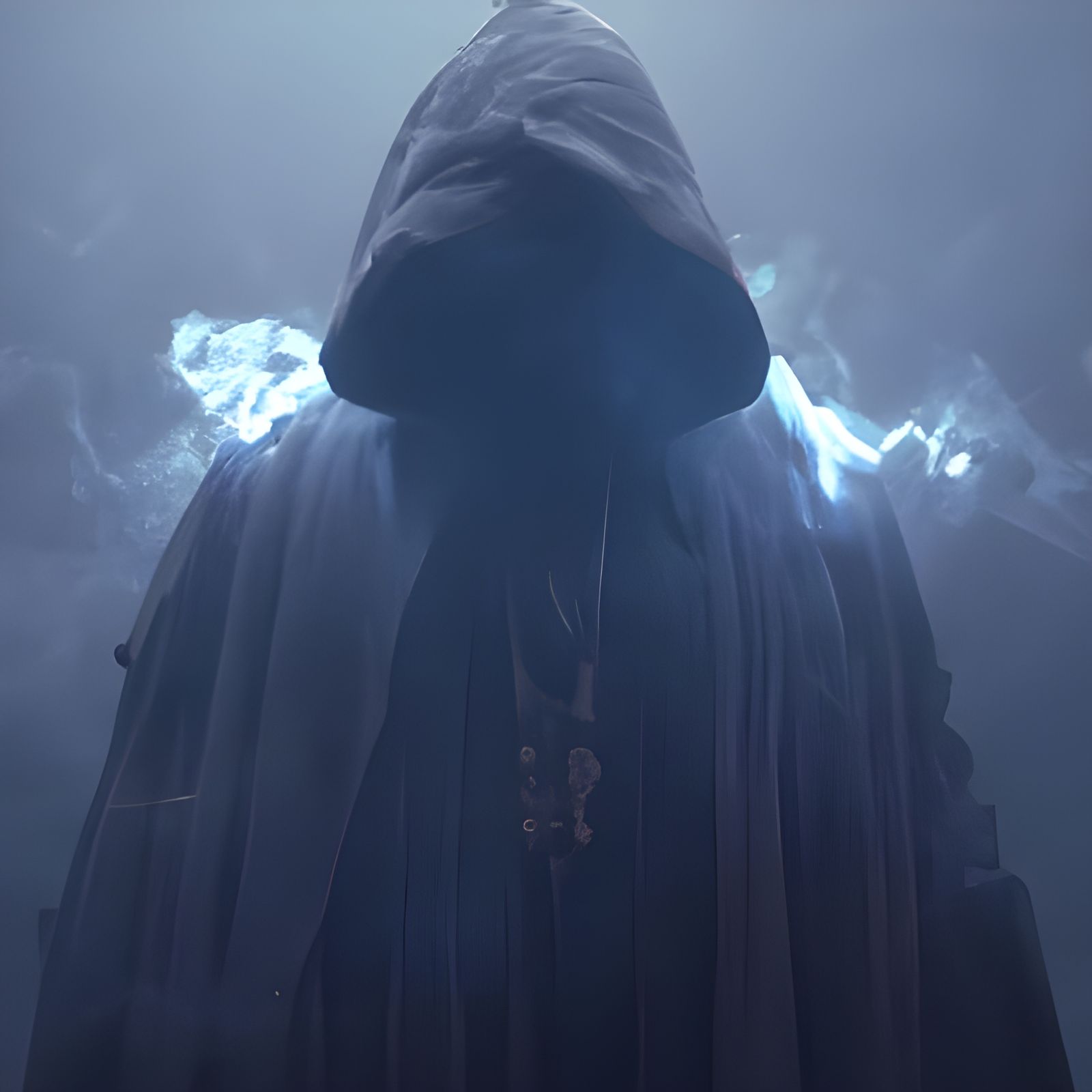 Mysterious Wizard in Lightning Storm, Hyperrealistic Digital...