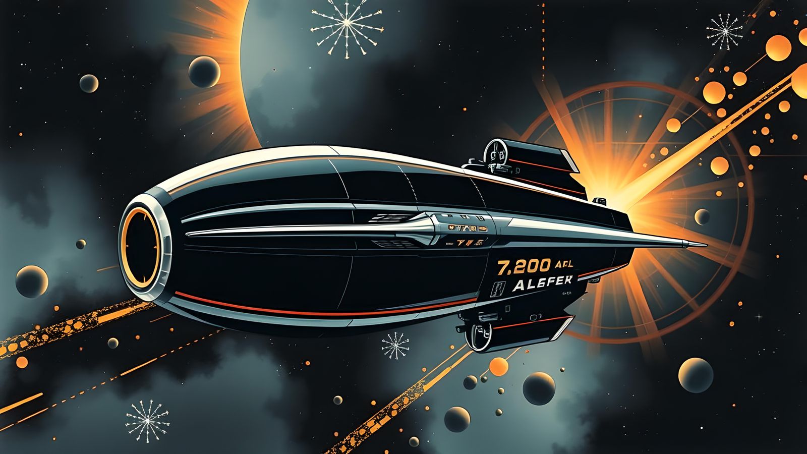 Art Deco Alien Spacecraft in Cosmic Nebula