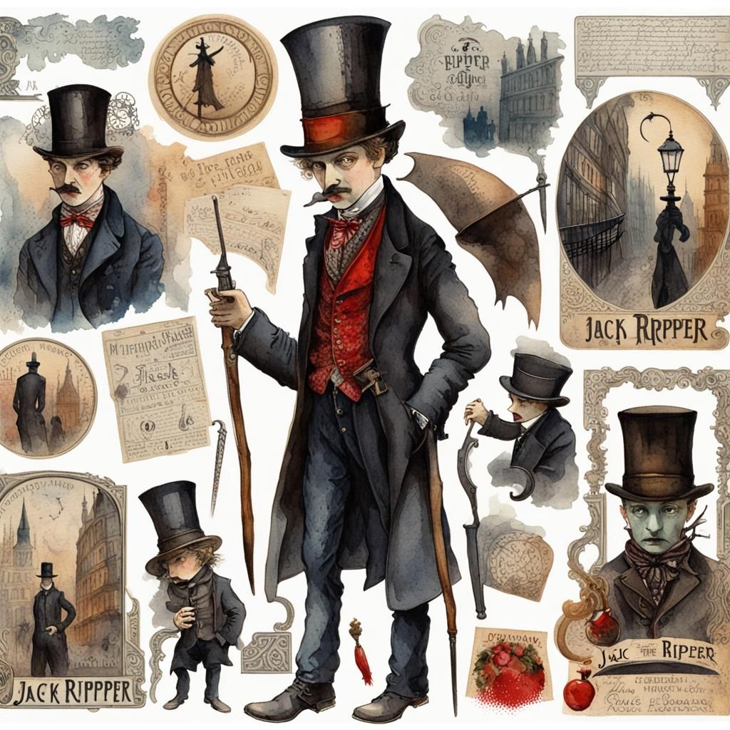 Jack the Ripper Sticker Sheet in Watercolor Style