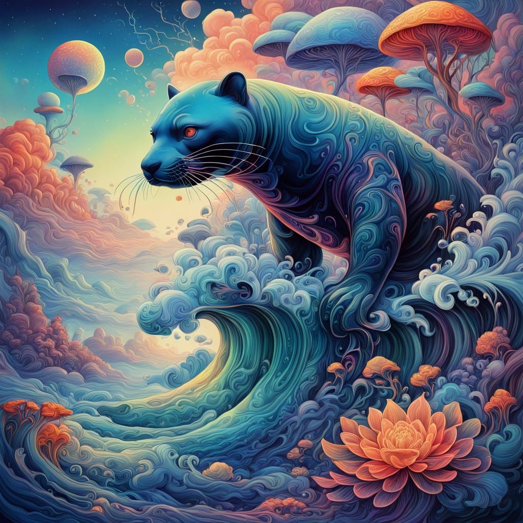 Dreamy Cosmic Watercolor with Iridescent Seal