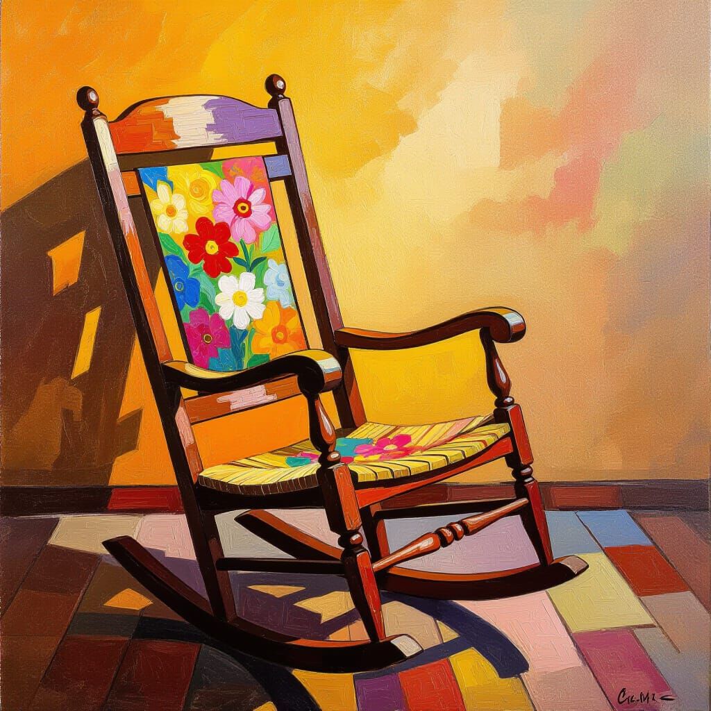 Floral Rocking Chair in Expressionist Impasto Style