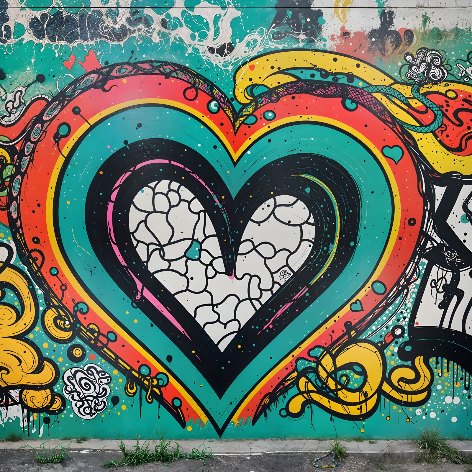 Snakes Unite in Vibrant Heart-Shaped Graffiti Masterpiece
