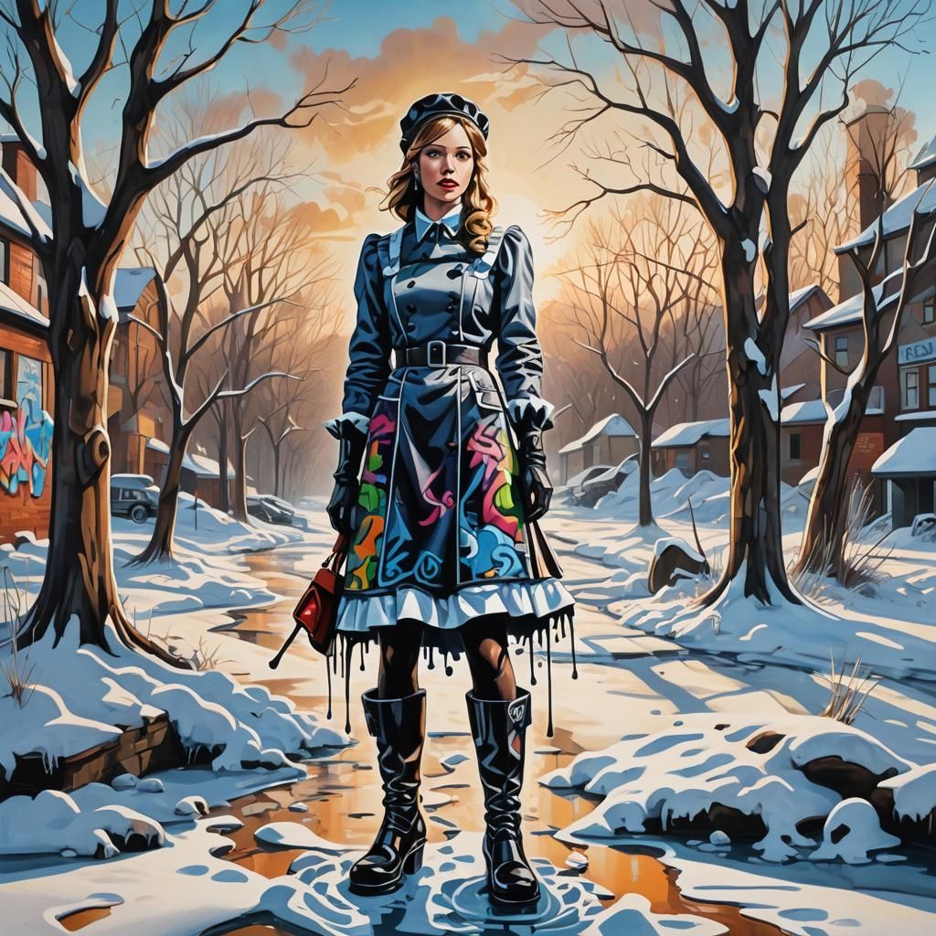Ilsa the She-Wolf in Winter Landscape Graffiti Art
