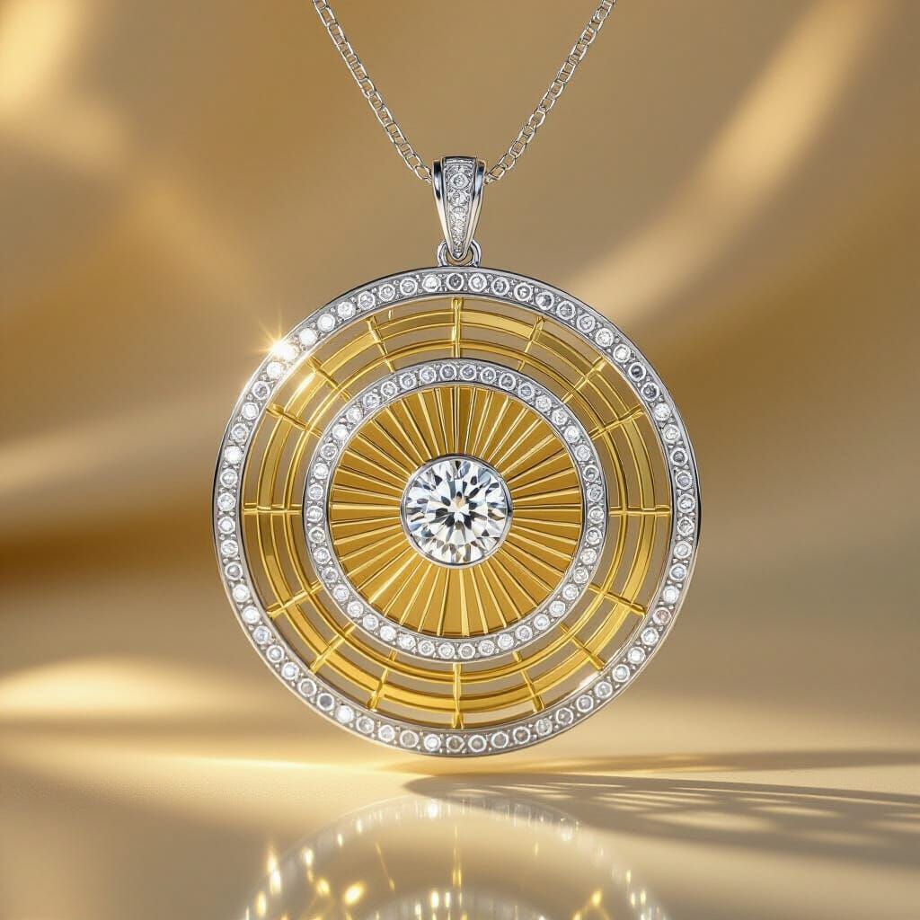Art Deco Golden Pendant with Diamond Core