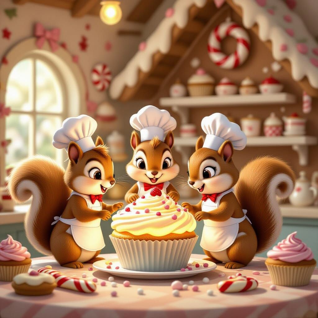 Squirrel Chefs Bake Giant Glowing Cupcake in Fantastical Bak...