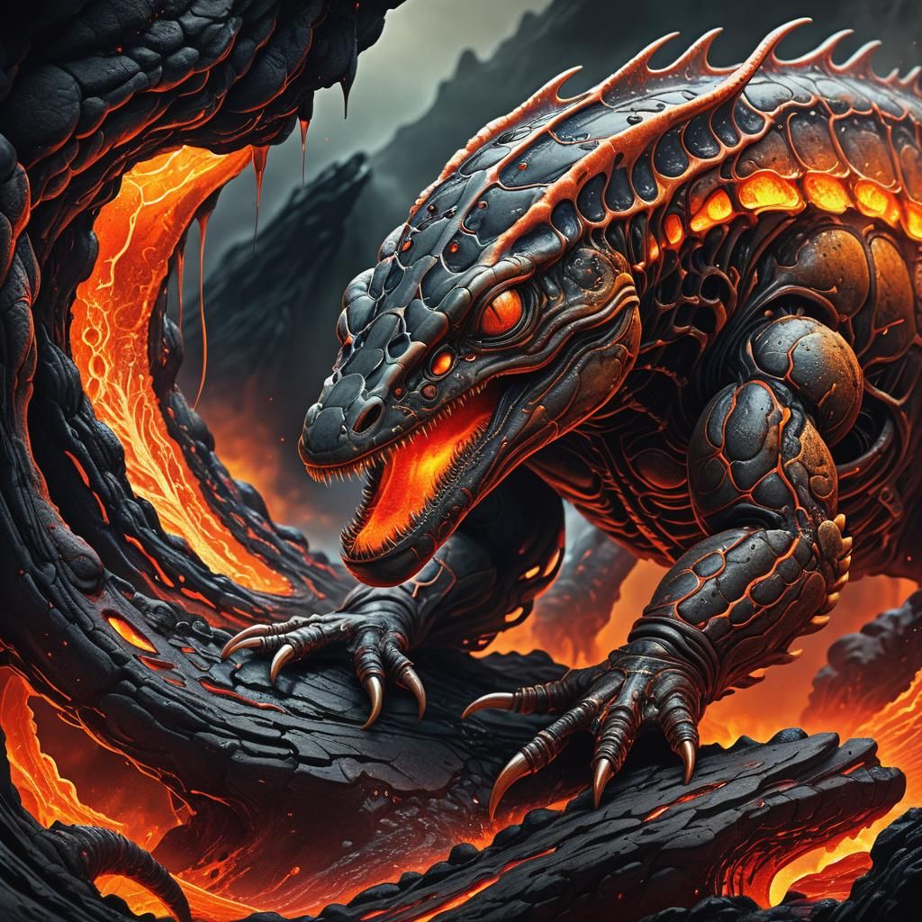 Biomechanical Alien Creatures Emerging from Lava
