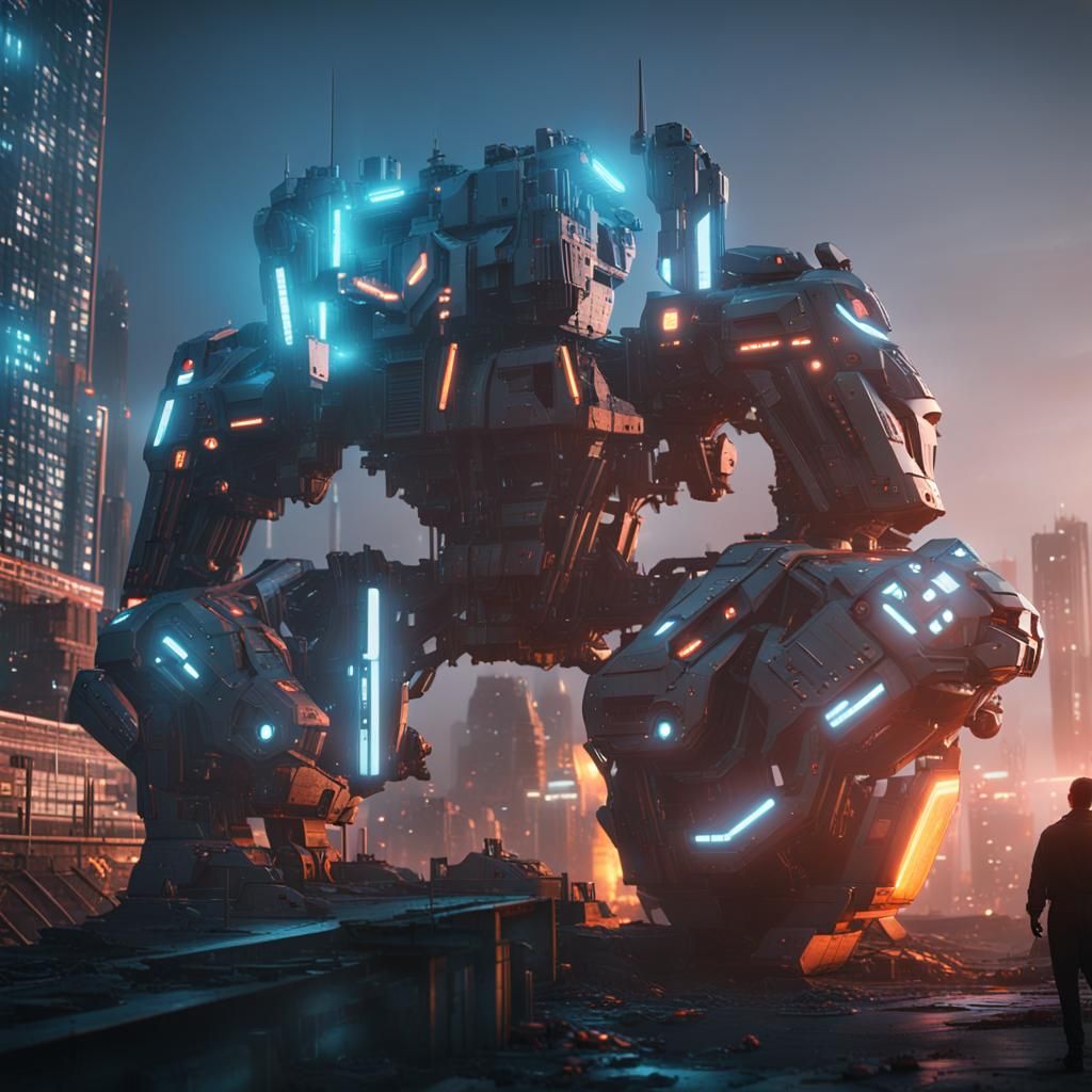 Sci-Fi Mech in Abandoned Cityscape