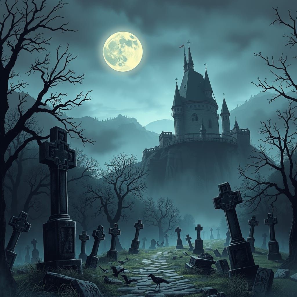 Spooky Horror Castle in Comic Book Style