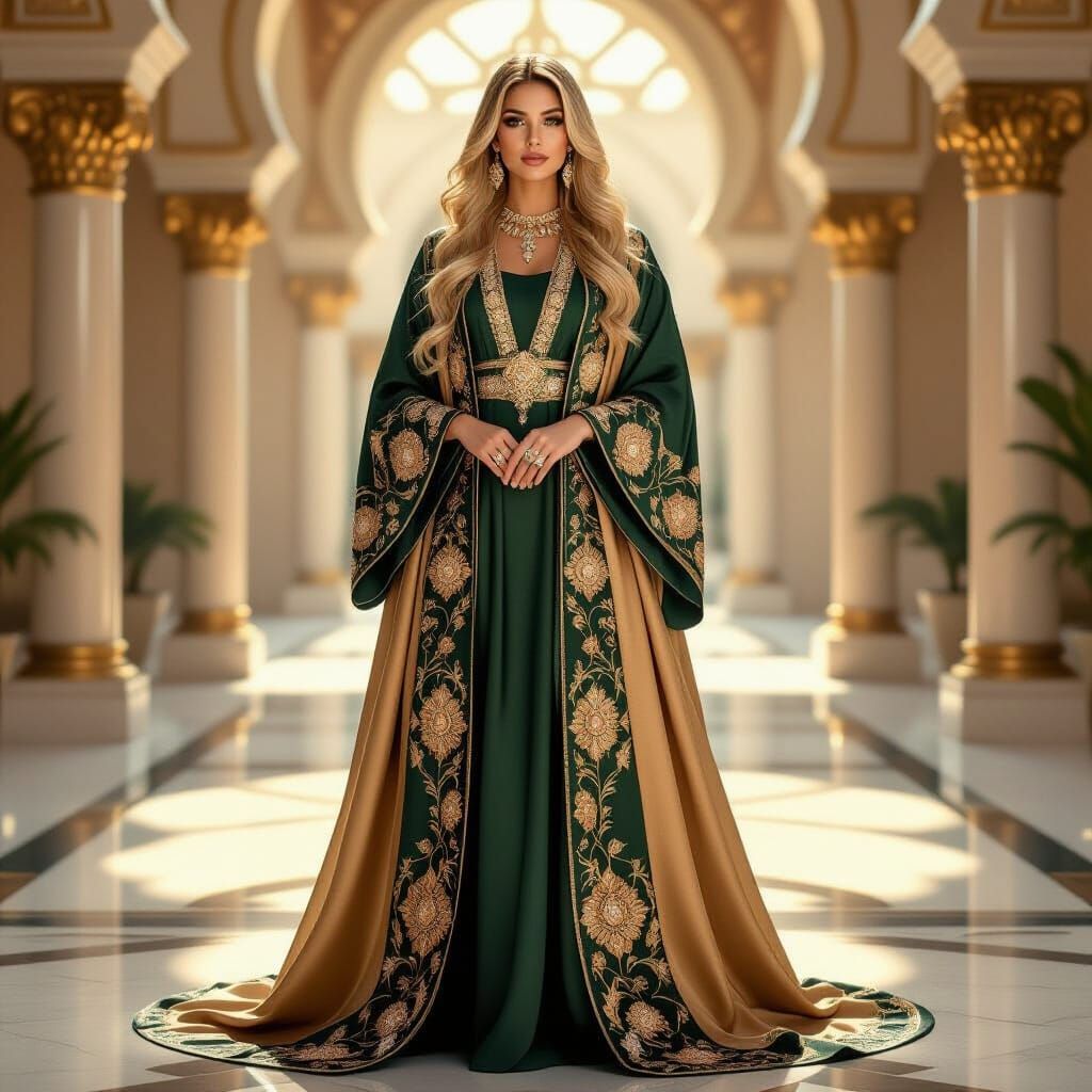 Regal Woman in Luxurious Jewel-Toned Abaya