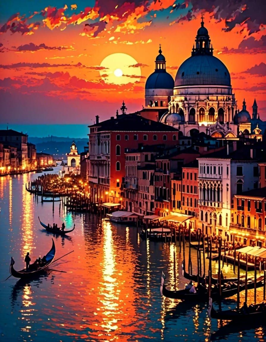 Animated Sunset Over Venice Italy