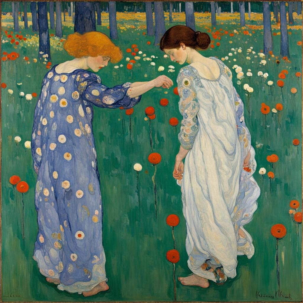 Art Nouveau Portrait in Klimt and Hodler Style