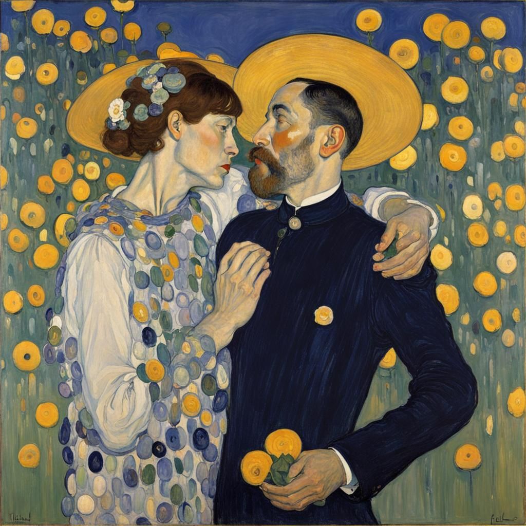 Austrian Symbolist Masterpiece in Vibrant Gold and Colors