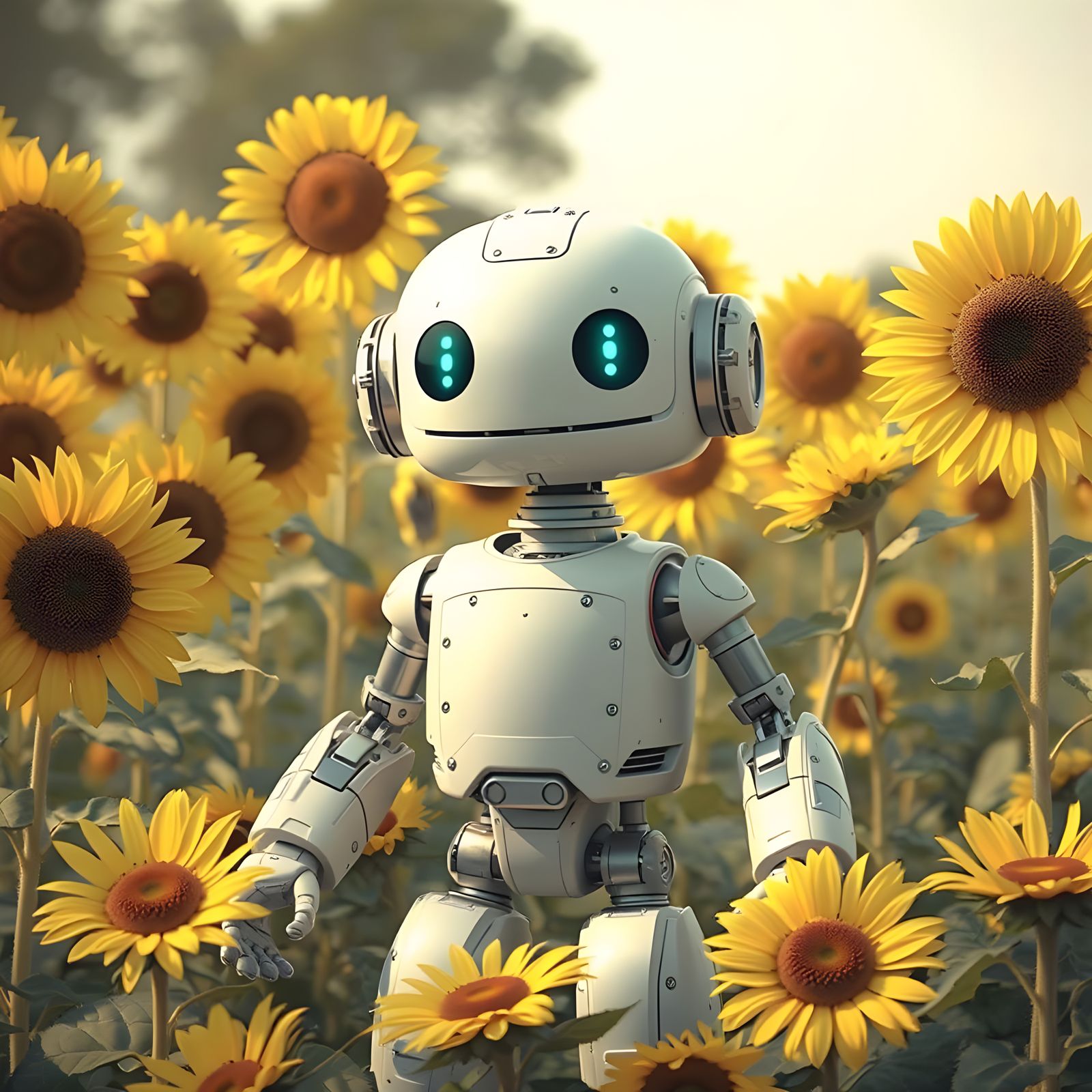 Robot in Sunflower Field: AI Generated