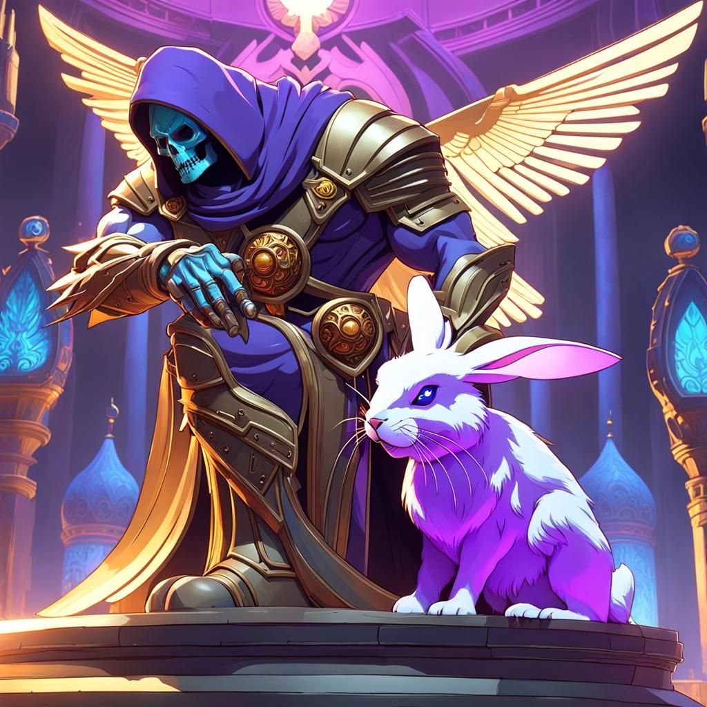 Skeletor petting a large bunny, Masters of the Universe, MOTU