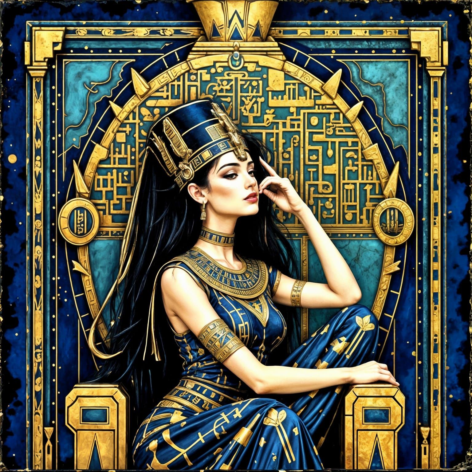 Ancient Egyptian Art Deco in Metallic Gold