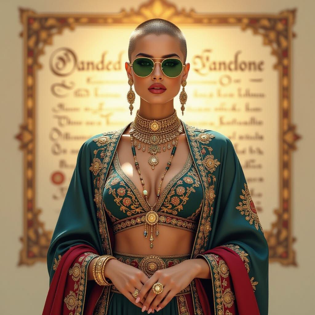 Elegant Woman in Bohemian-Fantasy Attire with Gold Embroider...