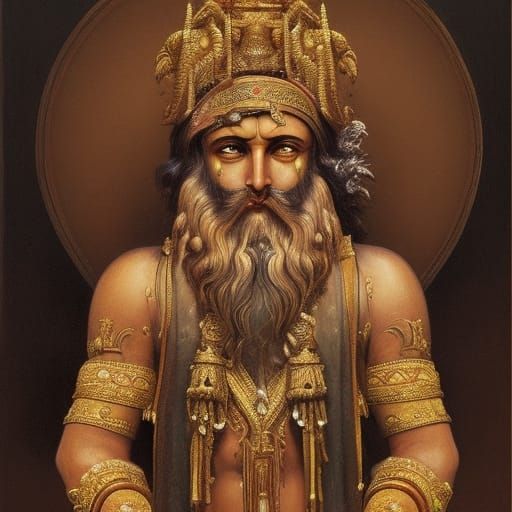Zurvan: Zoroastrian Deity Portrait in Art Nouveau Style