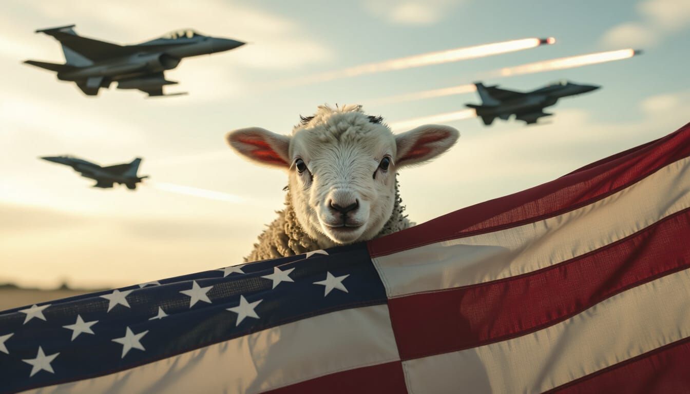 Lamblike Beast and US Flag with Fighter Jets