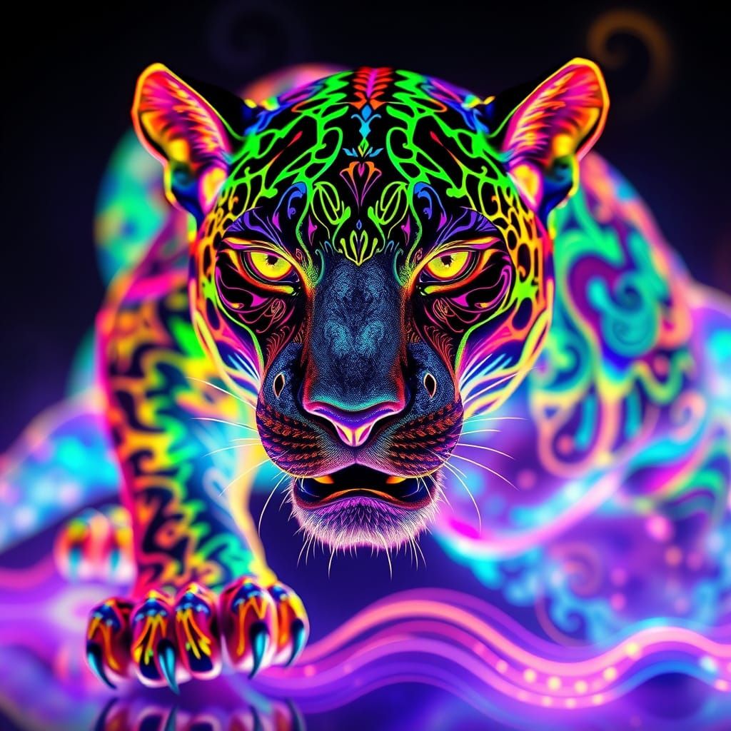 Iridescent Panther in Neon Baroque Style
