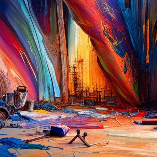 Abstract Paint Clutter in Complementary Colors