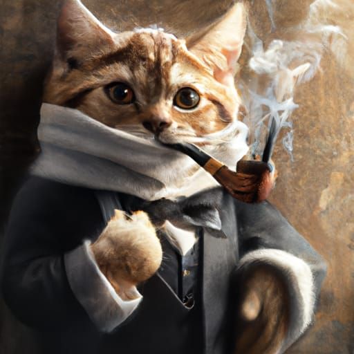 Kitten in Suit Smoking Cigar as Oil Painting