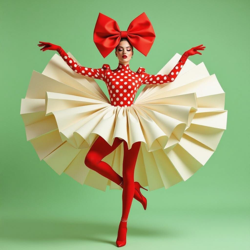 Avant-Garde Woman Jumps in Surreal Origami Fashion