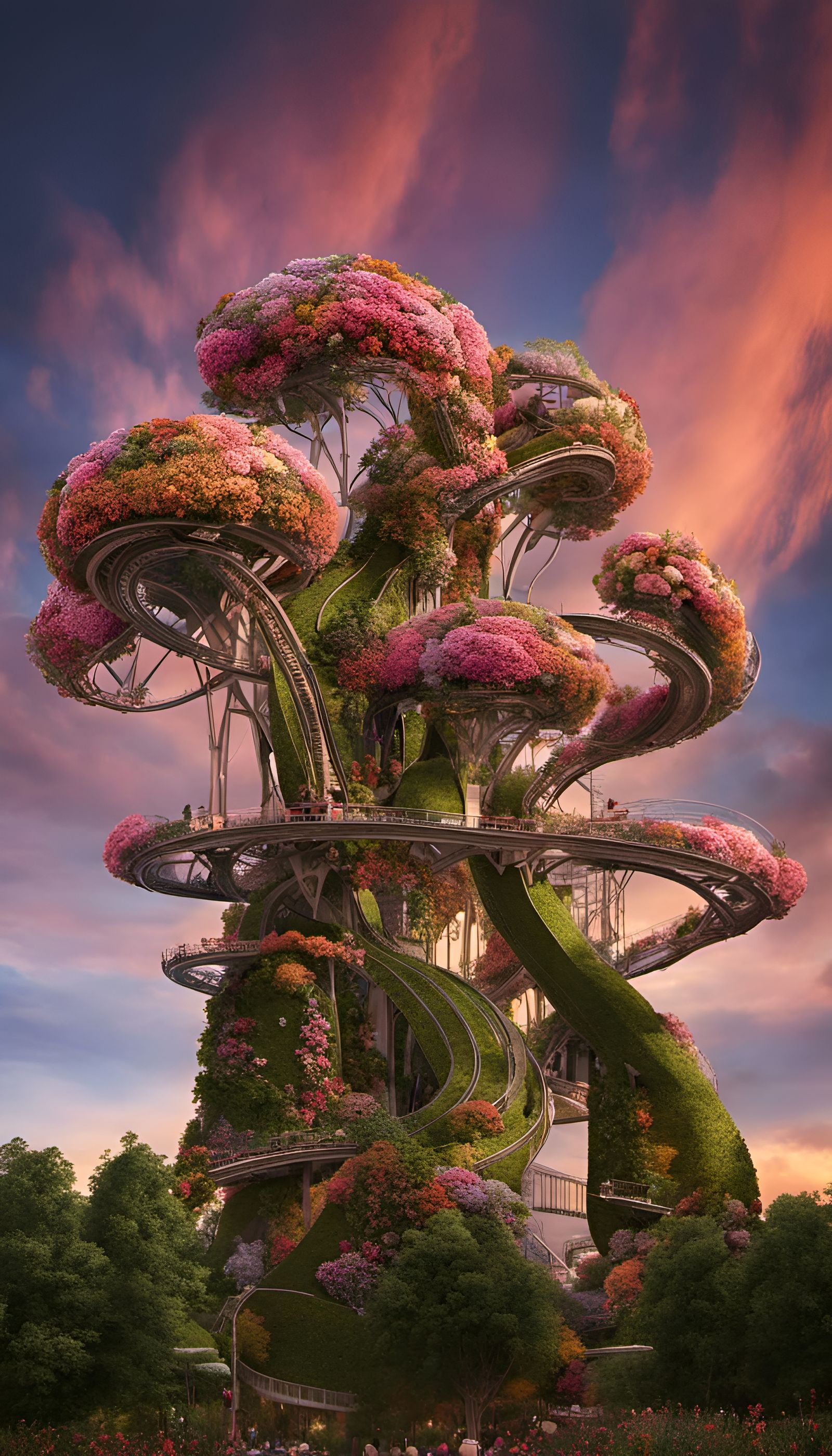 Mega Cloud City with Floral Rollercoaster: 3D Art