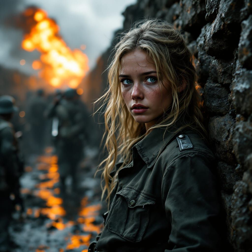 WWI Soldier in Trench Awaiting Attack, Photorealistic Style