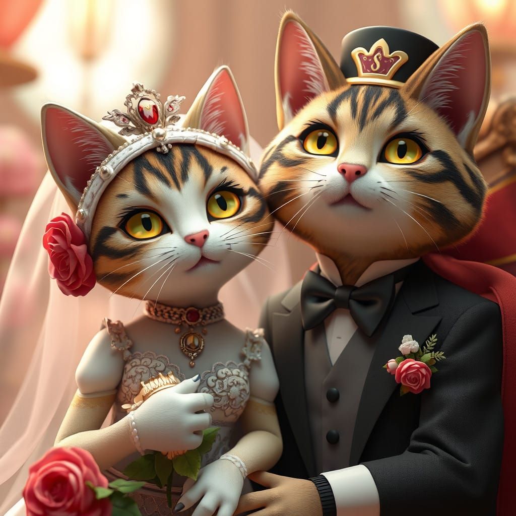Anime-Style 3D Cats in Wedding Attire