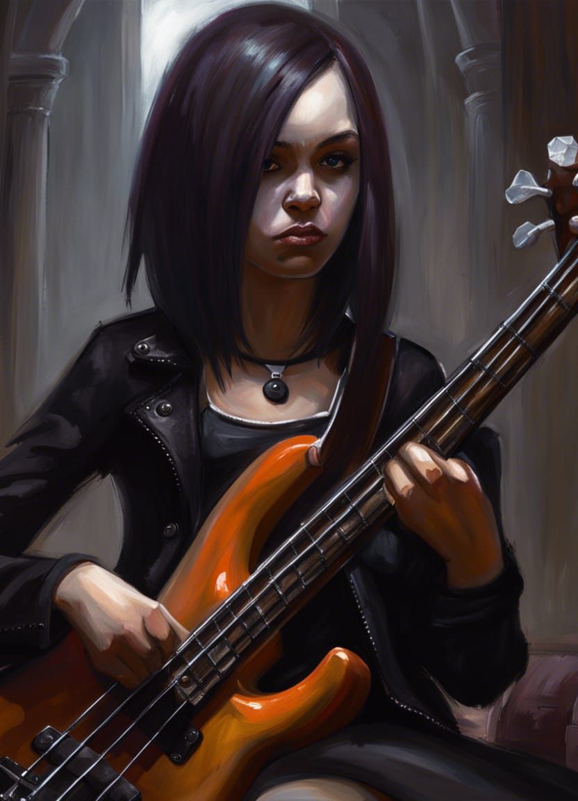 Sinister Gothic Teen Girl Bass Player
