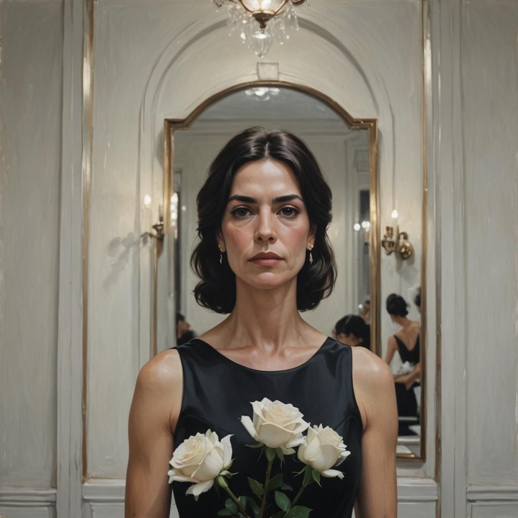 Maria Casares with White Rose in Photorealistic Style