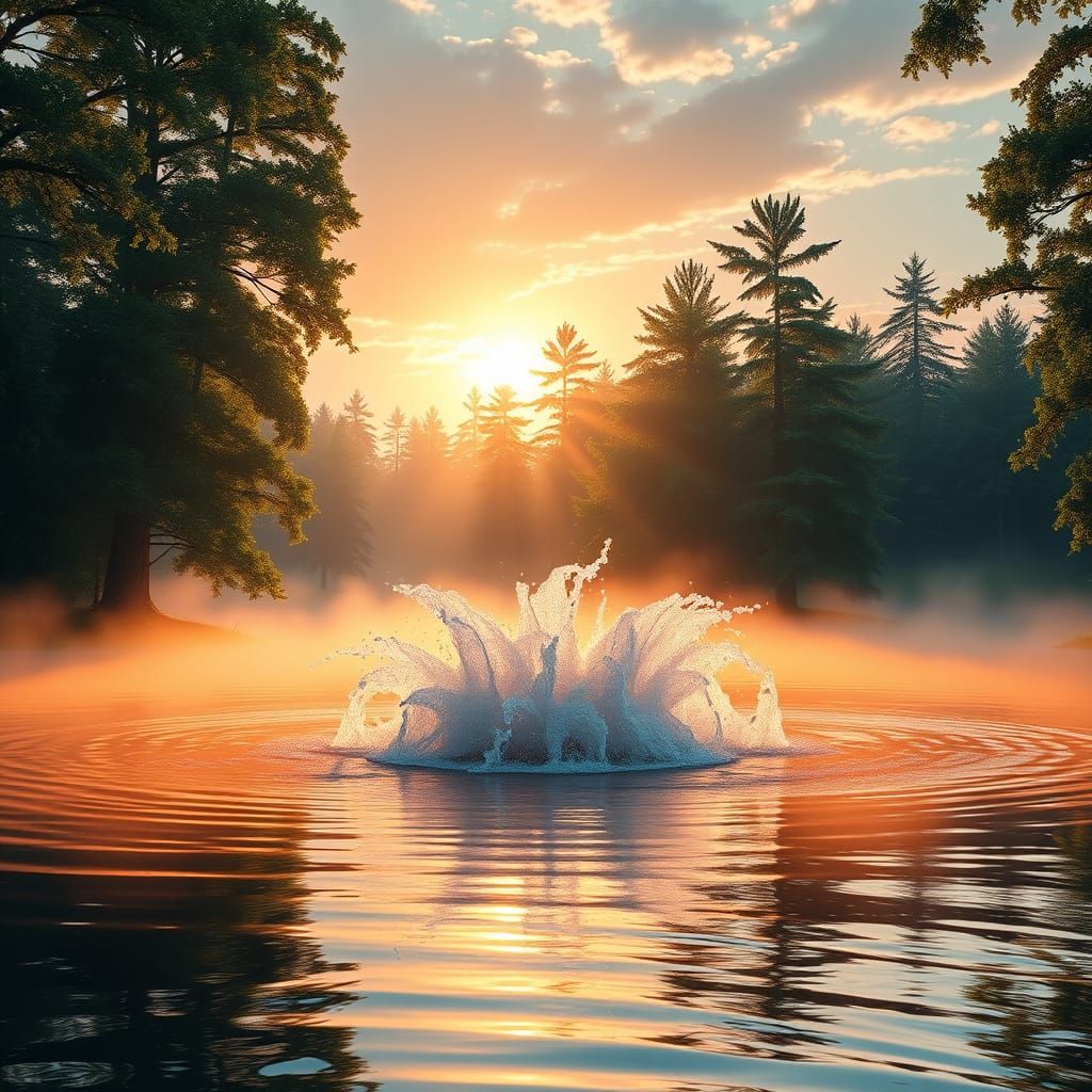 Mystical Morning Splash on Serene Lake