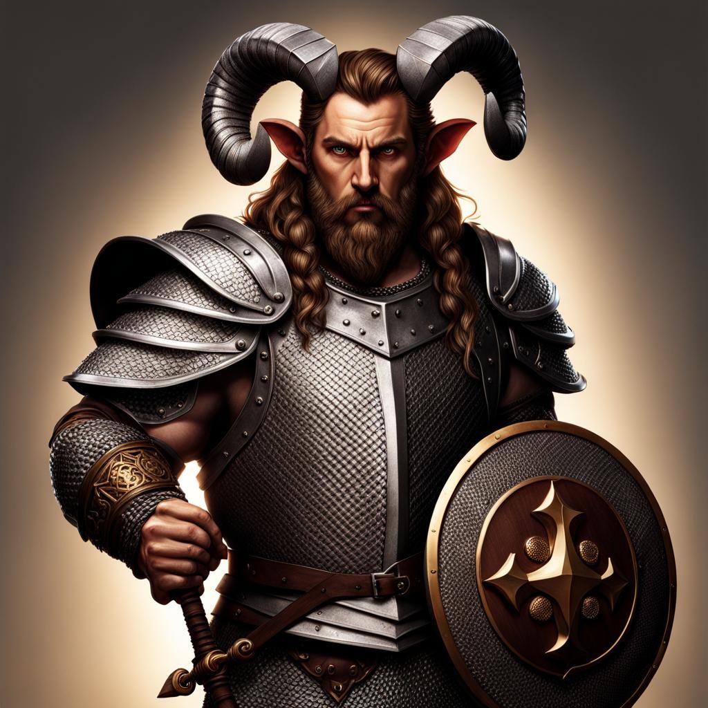 Hyperrealistic Satyr Warrior in Chainmail Armor