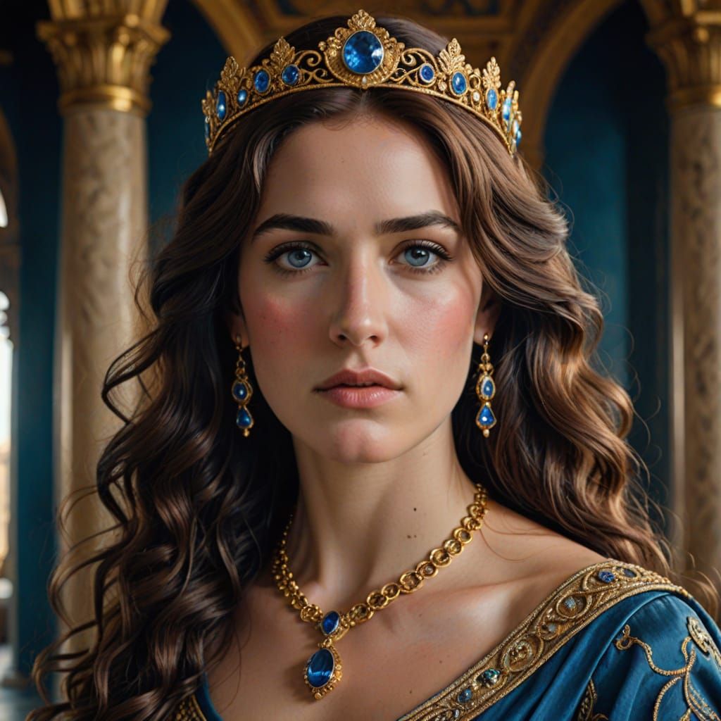 Elegant Princess Andromache in Regal Blue Attire