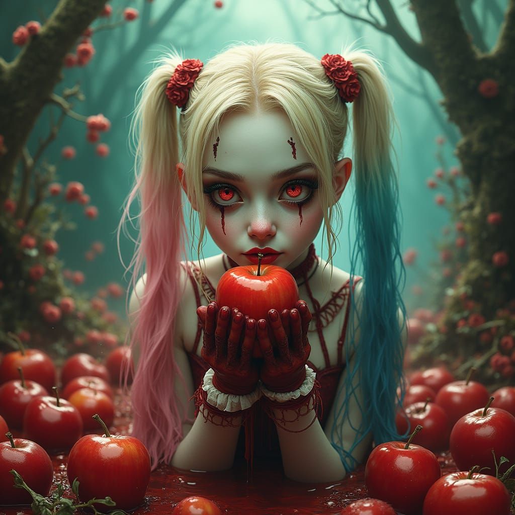 Dark Fantasy Harley Quinn in Rotten Apple Wonderland