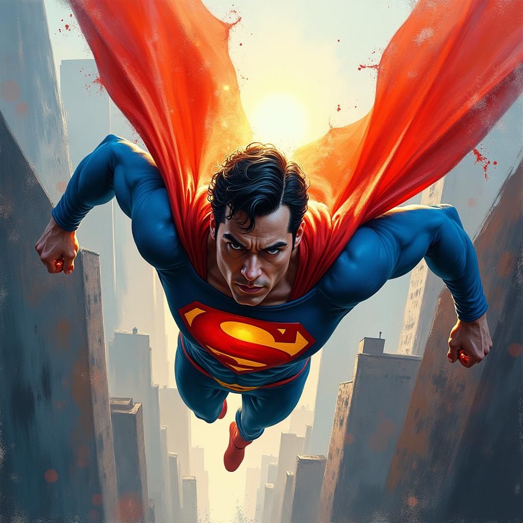 Superman Soaring: Graffiti Art Style