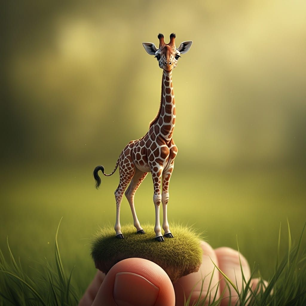 Miniature Giraffe in Hyper-Realistic Digital Art