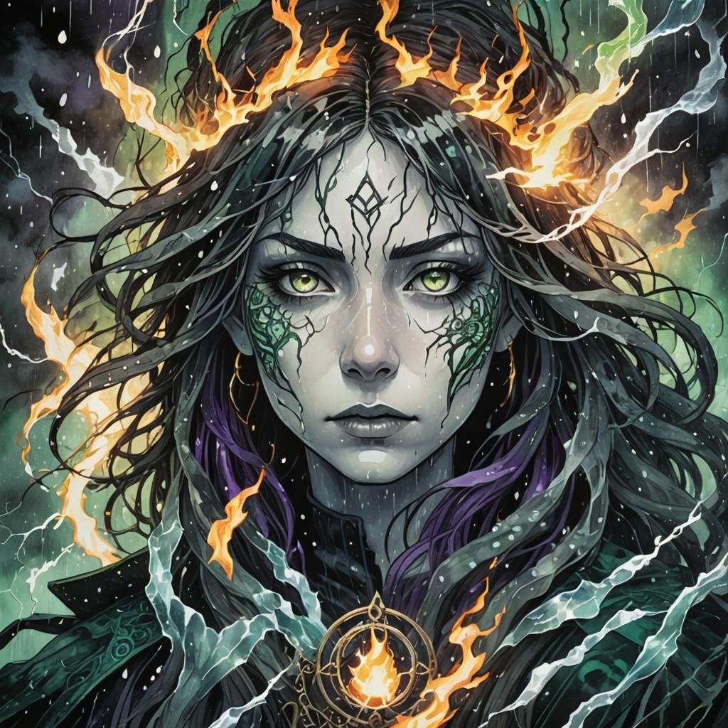 Eerie Ghostly Woman Portrait in Dark Anime Style