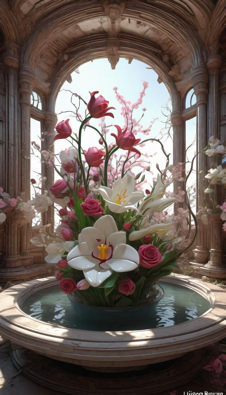 Floral Whirlpool in Neo-Primitivism Style