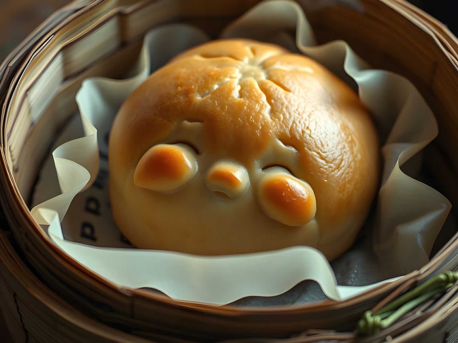 Melancholy Pork Bun in Bamboo Steamer