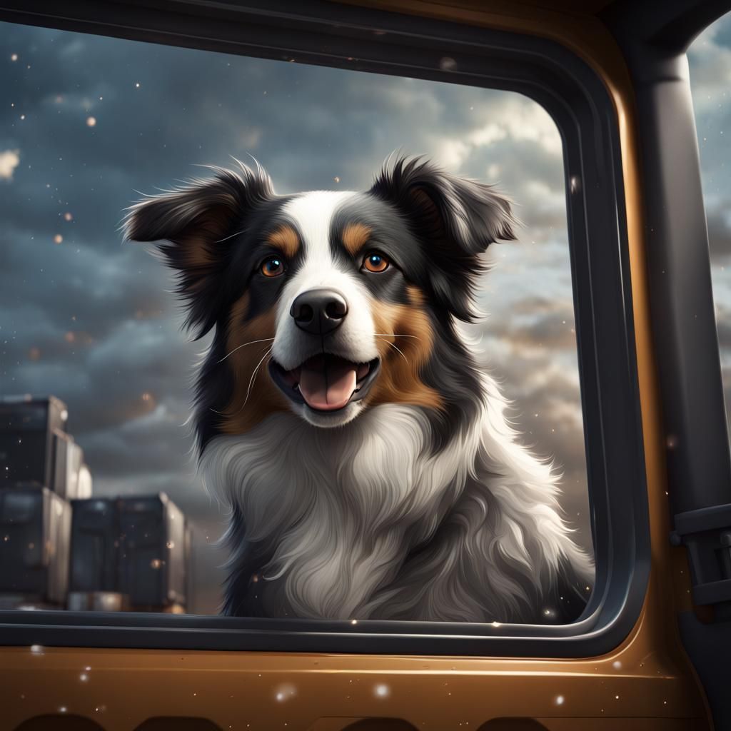 Mini Aussie in Truck: Detailed Fantasy Art