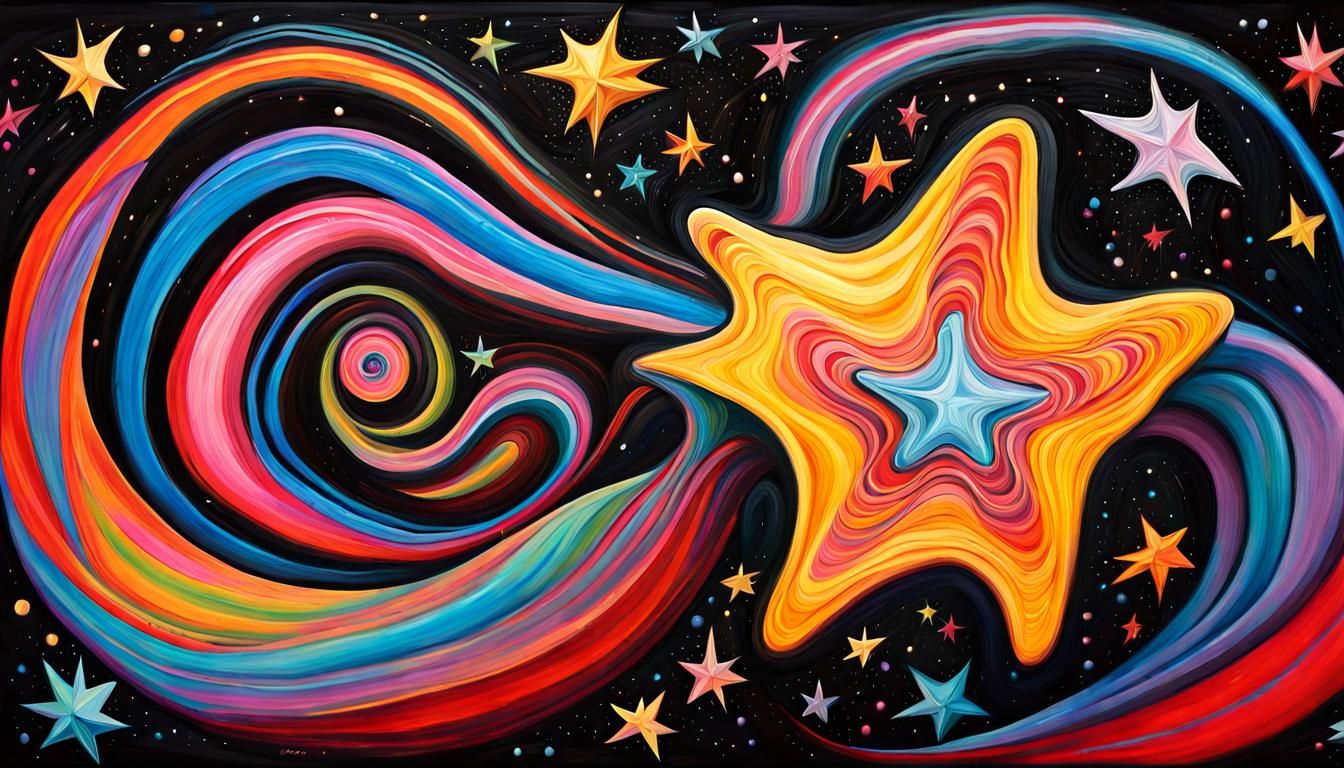 Electromagnetic Starbirth in Impasto Oil Paint Style