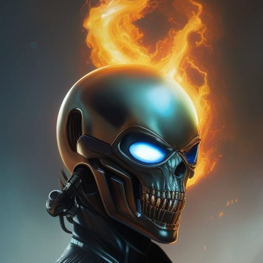 Alien Ghost Rider Portrait in Hyperdetailed Style