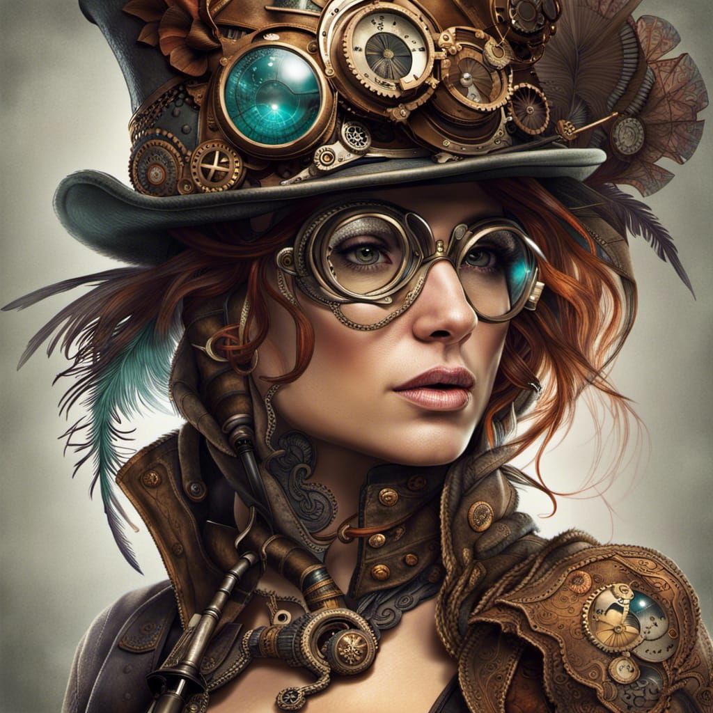 Steampunk Woman in Copper and Feathers