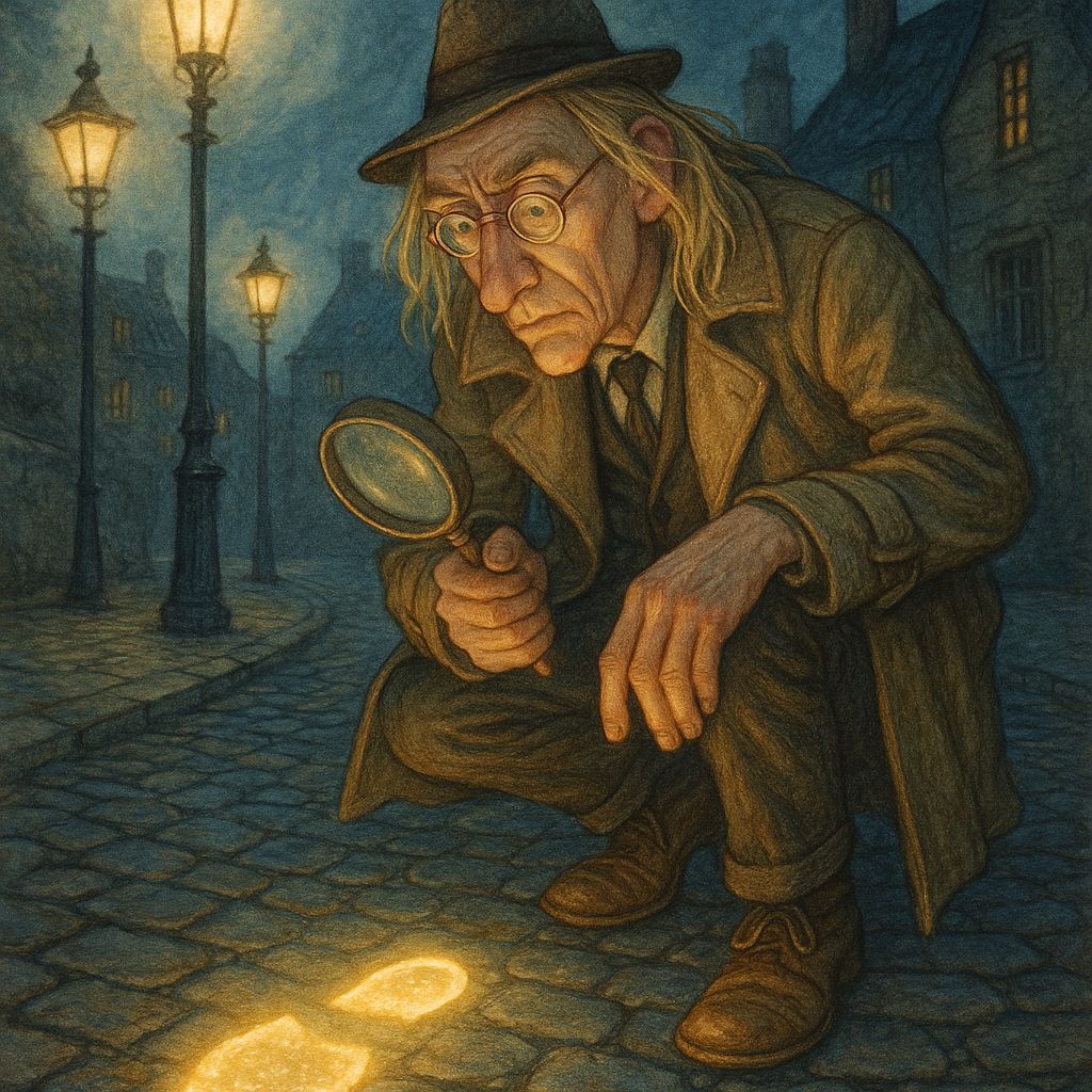 Detective Investigates Glowing Footprint in Gaslit Noir City