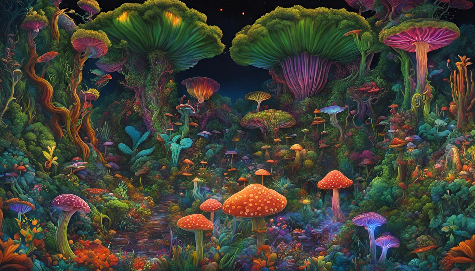 Psychedelic Jungle Wonderland: Trippy Mushroom Fantasy