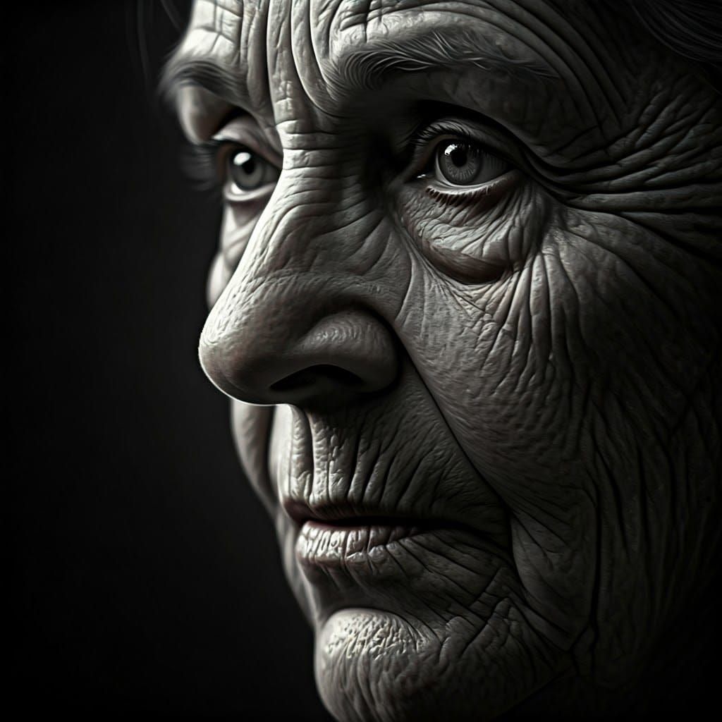 Hyperrealistic Black and White Portrait of an Elderly Woman'...
