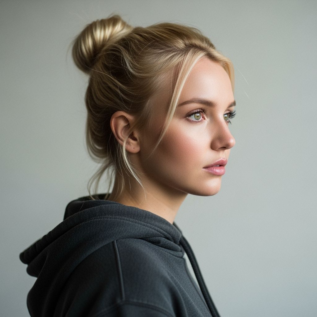 Blonde Woman Portrait with Green Eyes in Cinematic Lighting