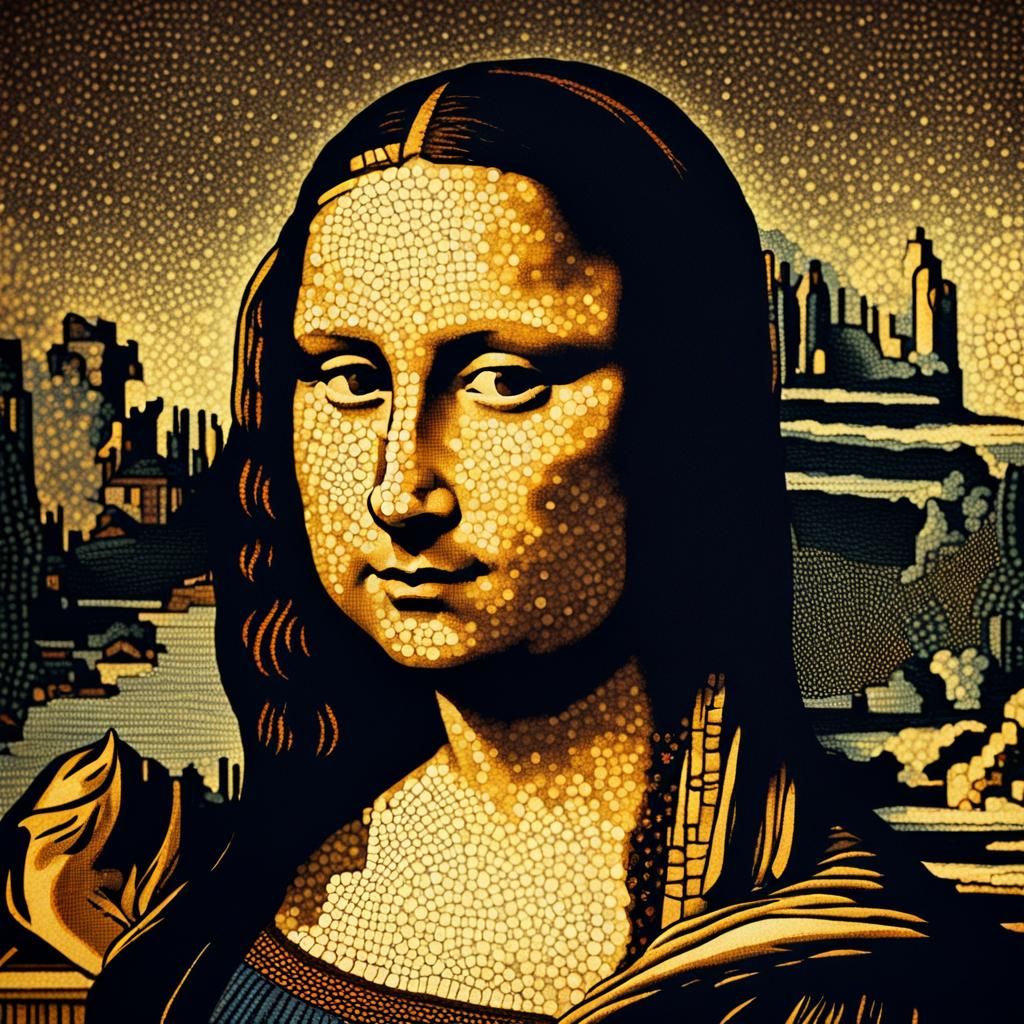 Mona Lisa Smoking a Pipe: Pointillism Portrait