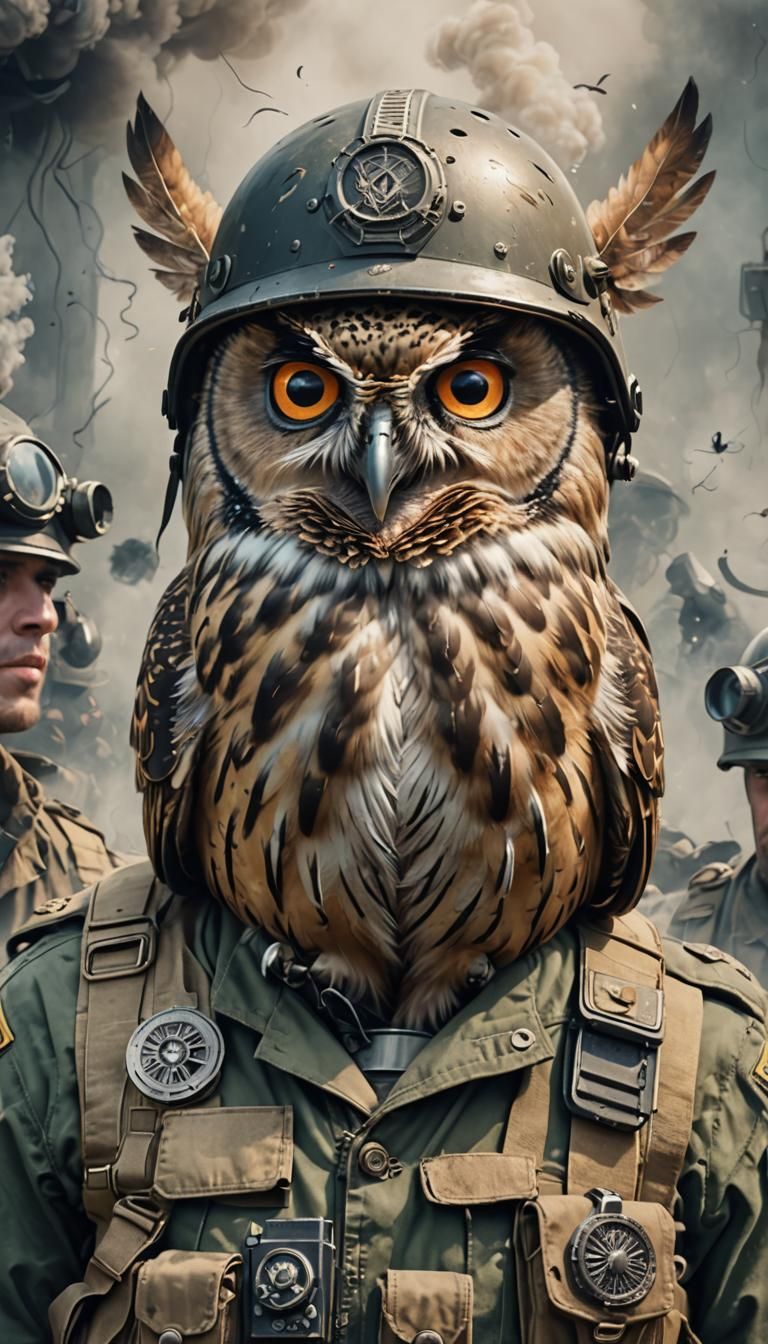 Mischievous Owl Portrait in Hyperrealistic Style